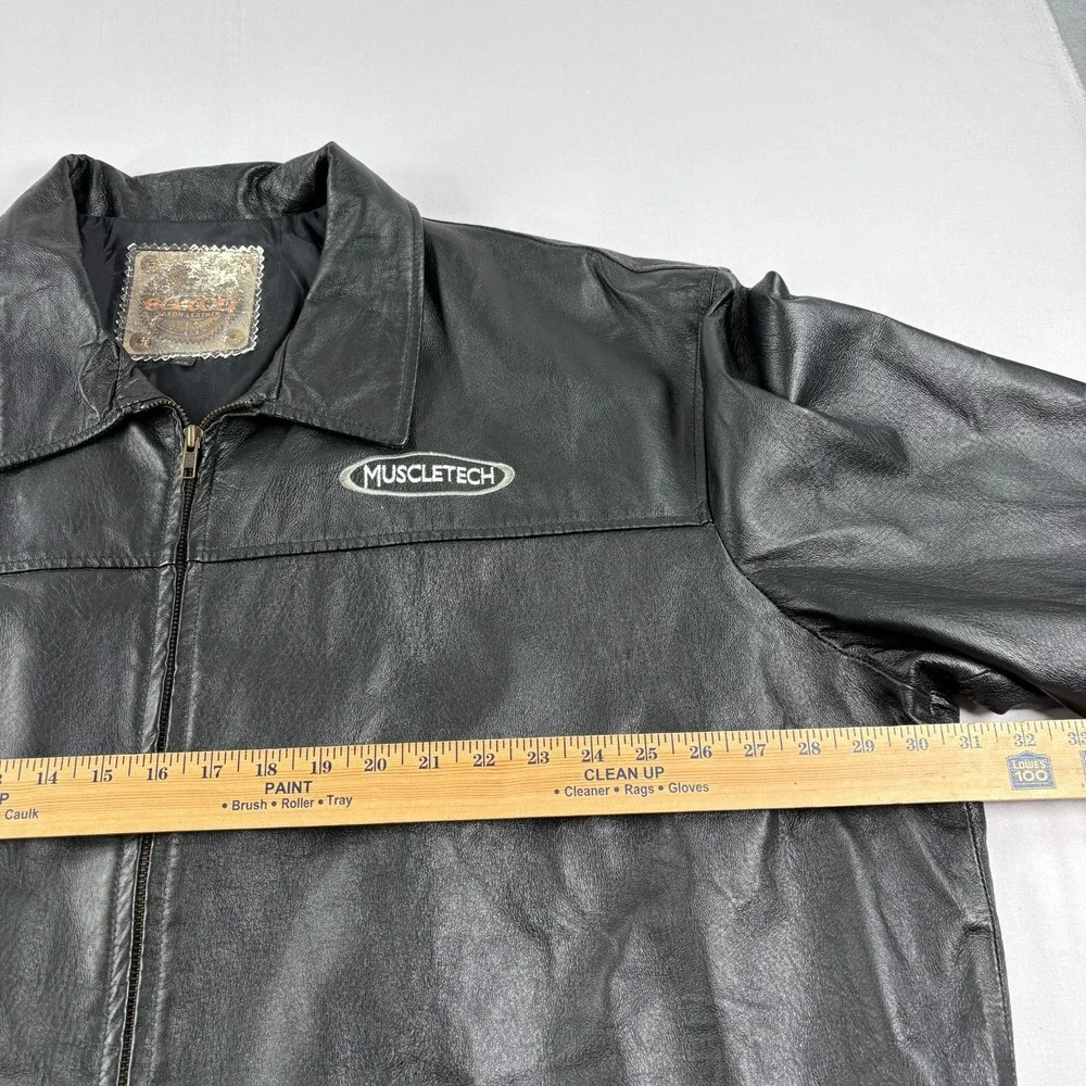 Vintage Saxon Leather Jacket‎ Mens 3XL Black Full Zip Bike Motorcyle Embroidered